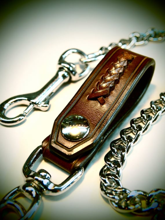 Leather Wallet chain Brown American bridle leather and braided calf lace Applique made for YOU in NYC by Freddie Matara!