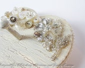 Victorian Heart Peg ~ Vintage Lace,Sequin Vintage Buttons Wall Hanger, Silver and Cream, Cottage Chic