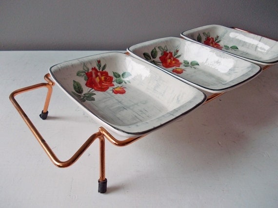 England,  Serving Dish Midwinter Marie odd 1950s Divided utensils serving Set,  Serving Rose