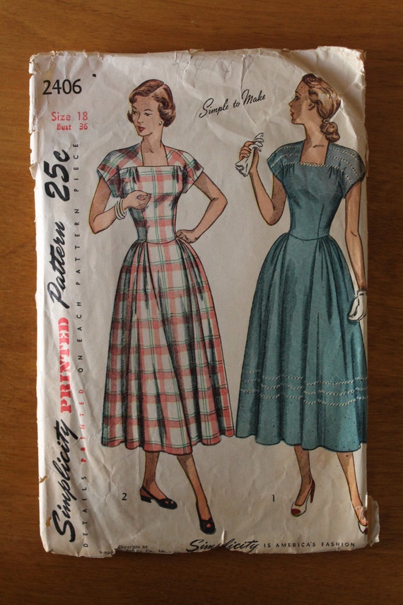 Vintage 40s women's dress sewing pattern. Simplicity by misscedar