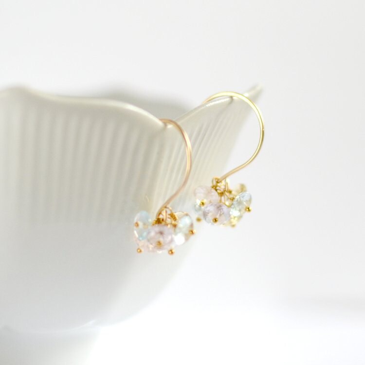 Gemstone cluster earrings gold pastel stone by KahiliCreations