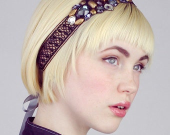 Charlotte Black And Smokey Blue Beaded Headband