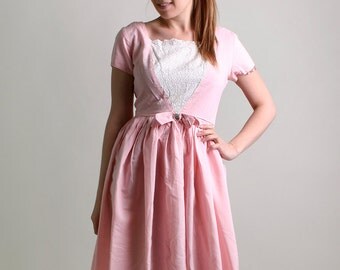 Vintage 1950s Dress - Sweet Cotton Candy Pink Day Dress - Medium