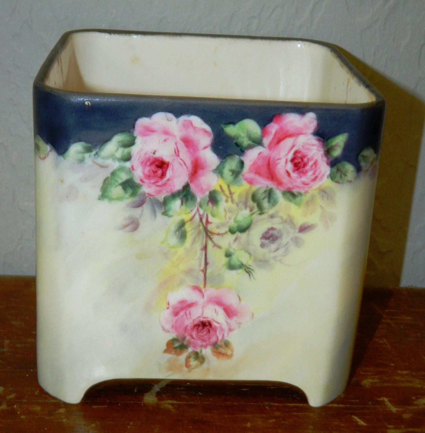 1913 Porcelain Box Roses Kleenex Box Signed by by TheIDconnection