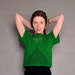Vintage 70's Crochet Sweater // Green Handmade Crop Top // S M