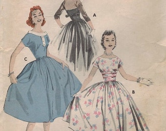 1950s Butterick 8119 Vintage Sewing Pattern Misses Bouffant Dress Size 12 Bust 32