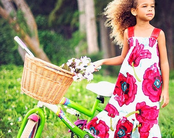 Girls Vintage Dress - Red Maxi Dress - Poppies Dress