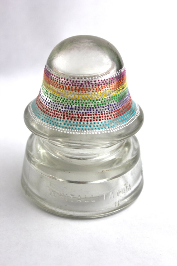 Rainbow Stack / Painted vintage glass insulator by Amy Komar by artistinthearctic