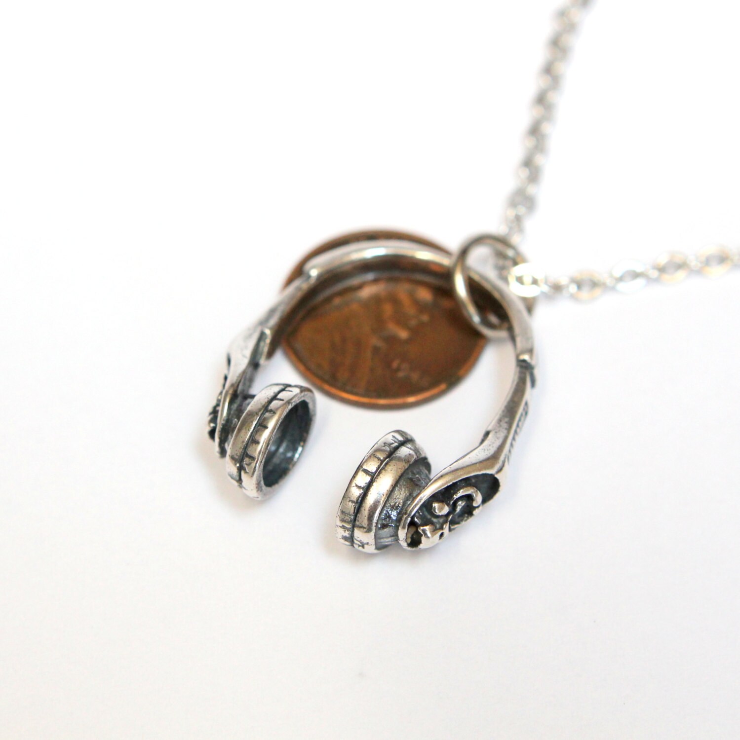 Silver Headphones Necklace Headphones Pendant 320