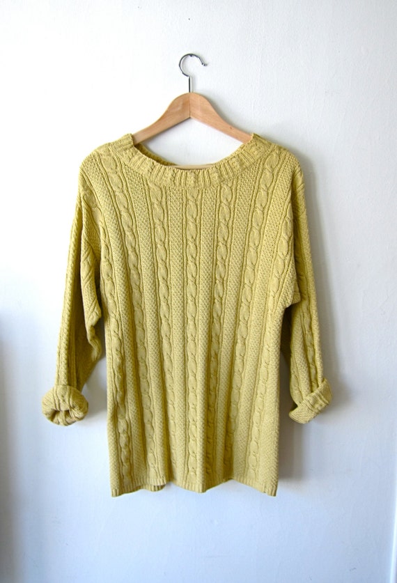 Slouchy Cable Knit Yellow 90s Sweater by SecretShopVintage
