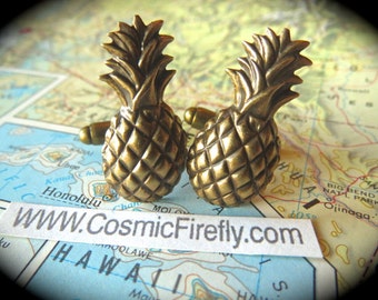 Brass Pineapple Cufflinks Vintage Inspired Gothic Victorian Art Deco Men's Cufflinks Antiqued Brass Cufflinks Tropical Tiki Cufflinks NEW