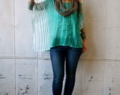 Aqua Teal and White Striped Caftan~Made to Order~One Size/All Sizes~Tunic Dress Caftan~Caftan Dress~Beach Coverup Caftan~Layering Clothing