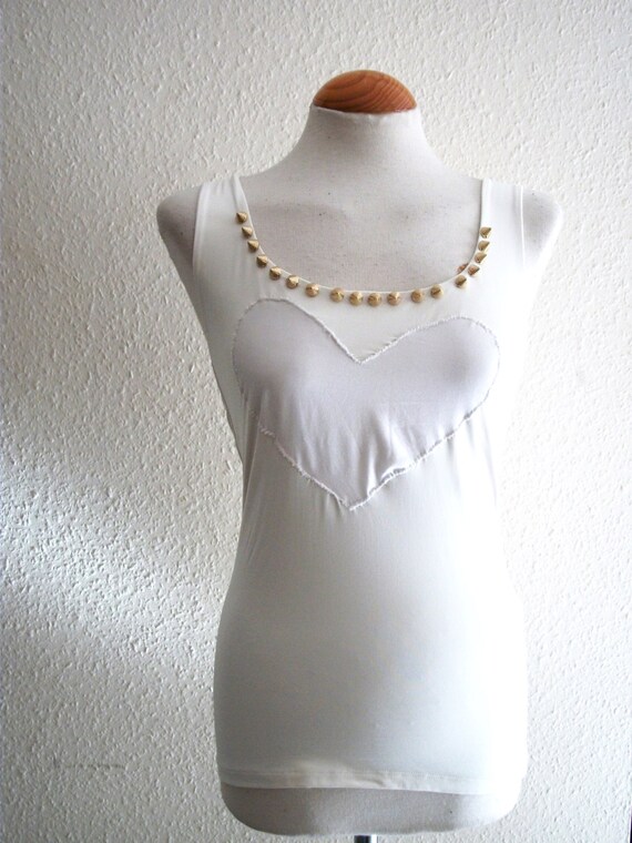 White Gold Studded Applique Tank Top