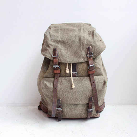 Vintage military backpack Swiss Army rucksack leather