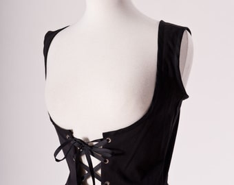 Ren Faire Renaissance SCA Bodice Lace Up Vest Steampunk Pirate Wench Goth Gothic Black Under Bust Underbust Fair Medieval Costume Halloween