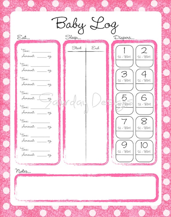 Printable Daily Log for Baby pink dots feeding by SaturdayDesigns