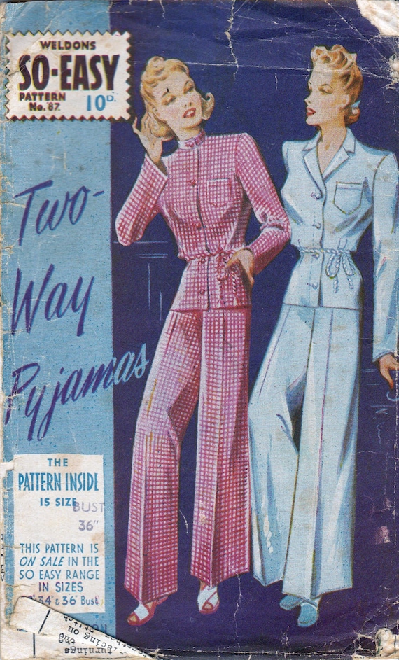 40s Lounging Pajamas pattern Weldon's 87 Vintage Sewing Pattern War Era Bust 36 Inches UNUSED Factory Folded