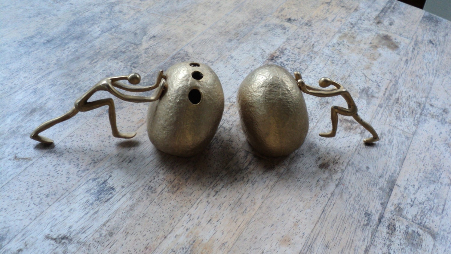 Vintage Ted Arnold Ltd Sisyphus Man Pushing Rock Goldtone