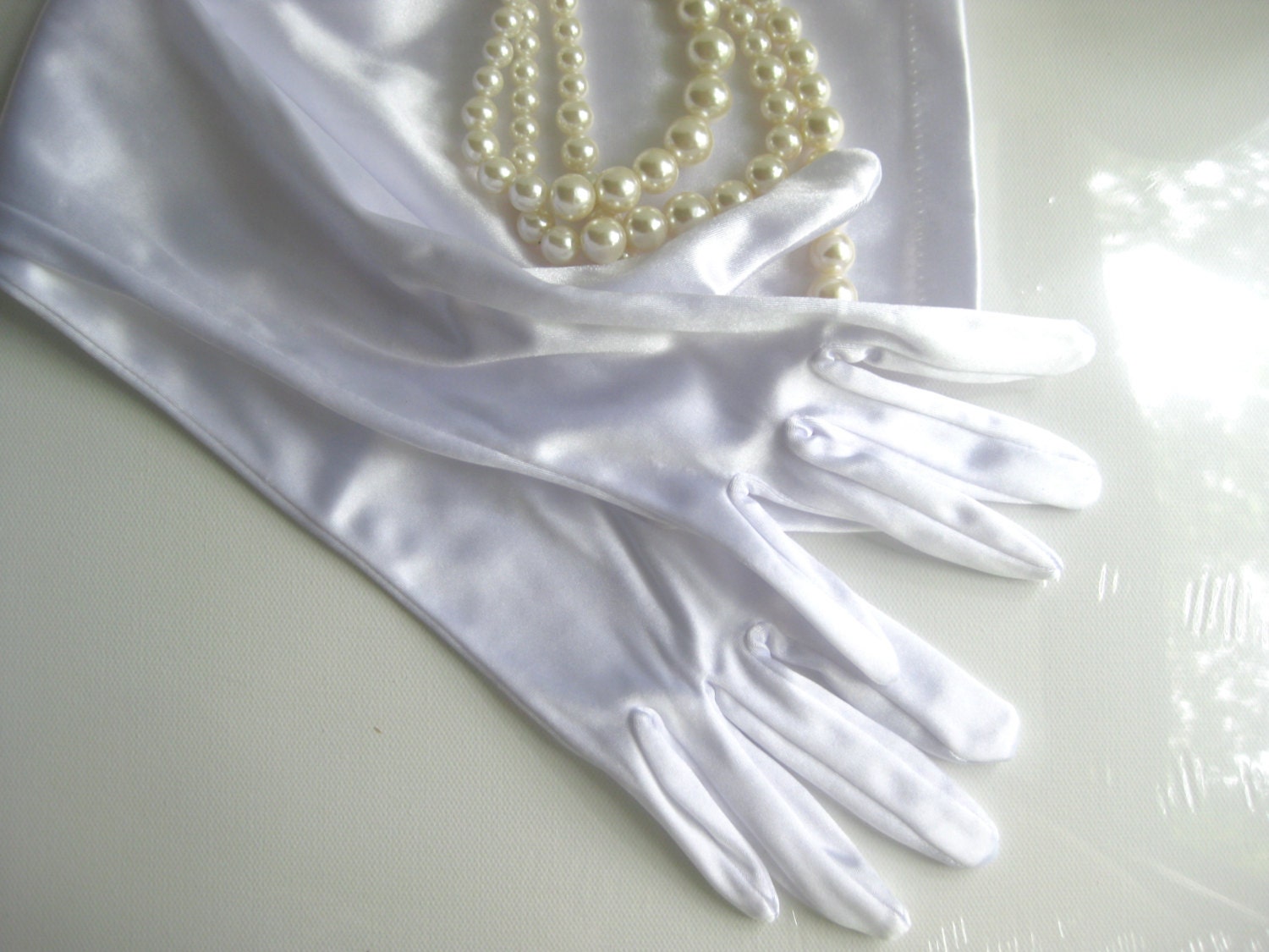 LONG WHITE GLOVES White Satin Stretch Long Gloves Bridal