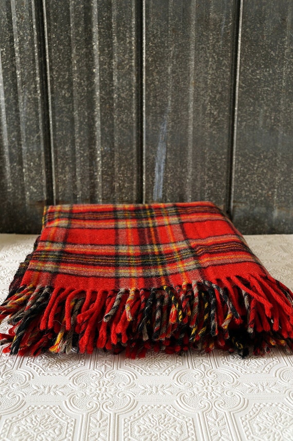 Vintage red plaid wool blanket by OliverandRust on Etsy