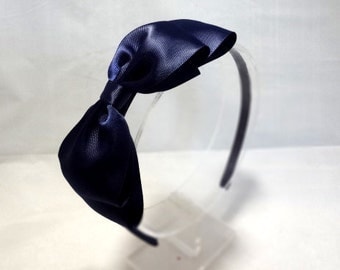 Navy Bow Headband - Big Navy Satin Bow Headband - Girls Hair Accessories -Adult Hair Accessories - Navy Headband - Women's Headband - Bows