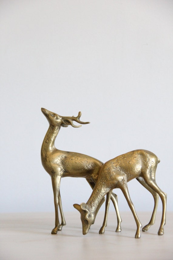 vintage brass deer / decorative figurines by wretchedshekels