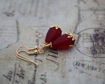 Red Sea Glass Earrings Sea Glass Jewelry Seaglass Jewelry Red Earrings Wedding Jewelry Bridesmaid Jewelry Bridal Jewelry Mom Mother Gift 042