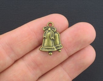 6 Bells Charms Antique Bronze Tone with lovely Detailing - BC362