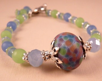 Lampwork Bracelet Beaded Artisan Bracelet Lampwork Jewelry Crystal Jewelry Beaded Jewelry Beaded Bracelet Blue Jewelry