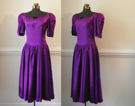 80s Prom Dress / Purple Ball Gown 1980s Bridesmaid / Vintage