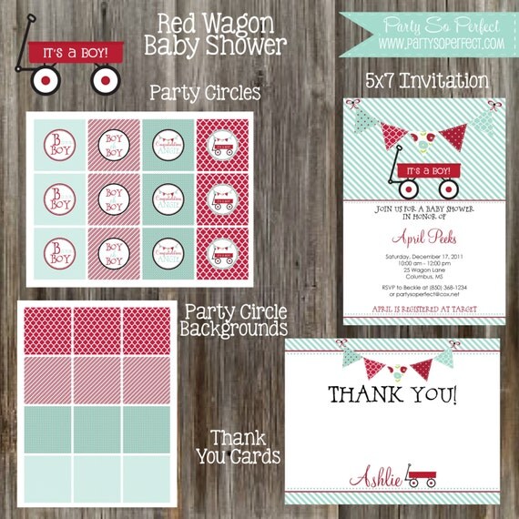 RED WAGON Baby Boy Shower Printable Party Package Il_570xn