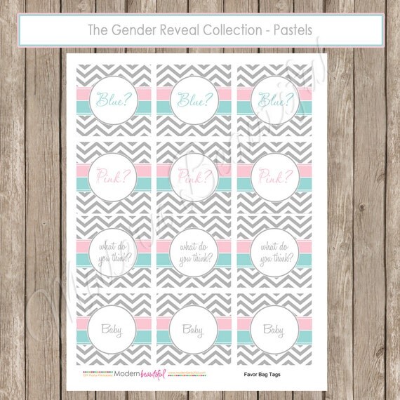 Gender reveal Baby Shower Cupcake Toppers, Universal Circles, chevron, gender reveal tags, pink, blue, - GenderReveal1 INSTANT DOWNLOAD Il_570xn