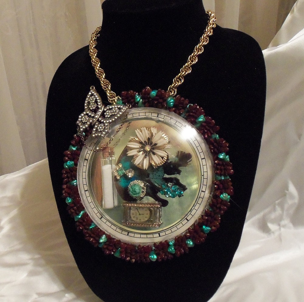 Looking Glass Pendant, Grand Statement 3D Necklace, Steam Punk Jewellery by Marelle Couture.