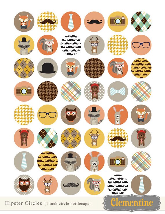 Hipster bottle cap images, bottlecap images, one inch circles, royalty-free, digital collage sheet- Instant Download Il_570xn