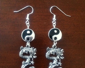 Taijitu Yin Yang Dragon earrings