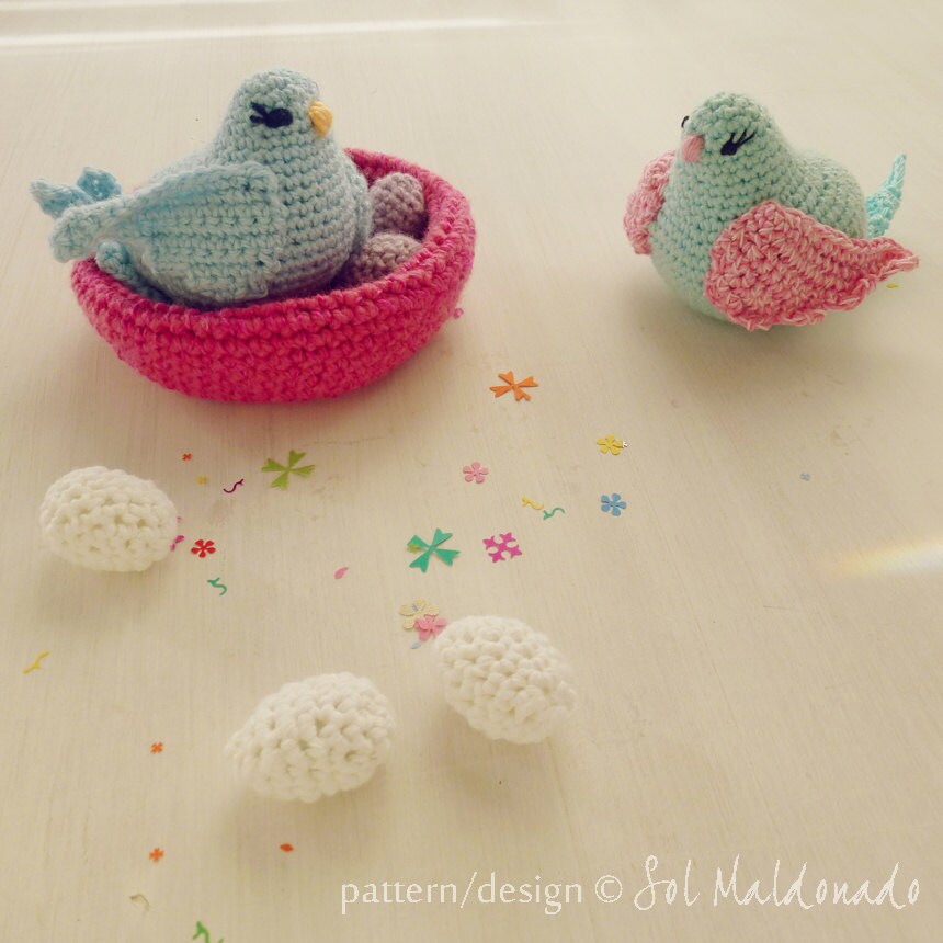 Bird amigurumi Crochet Pattern birds nest egg baby mobile