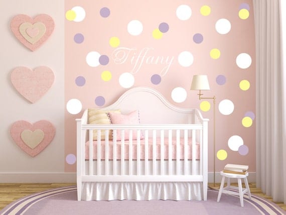 Mini circle wall decals, Polka Dot Decals, Girls Nursery, Girls wall decals, Bubbles, Custom Name Vinyl Decals, Geometric Wallpaper Patterns