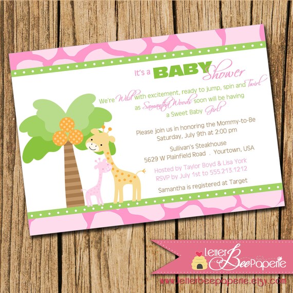 Baby Giraffe / Jungle Theme Custom Baby Shower Invitation - DIY Printable Party - Boy/Girl/Gender Neutral - Pick Your Colors - Baby Sprinkl Il_570xn