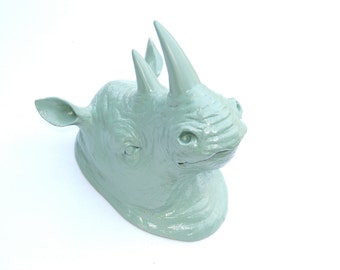 Sage Green Rhino Head Wall Mount - Rhinoceros Faux Taxidermy RH49