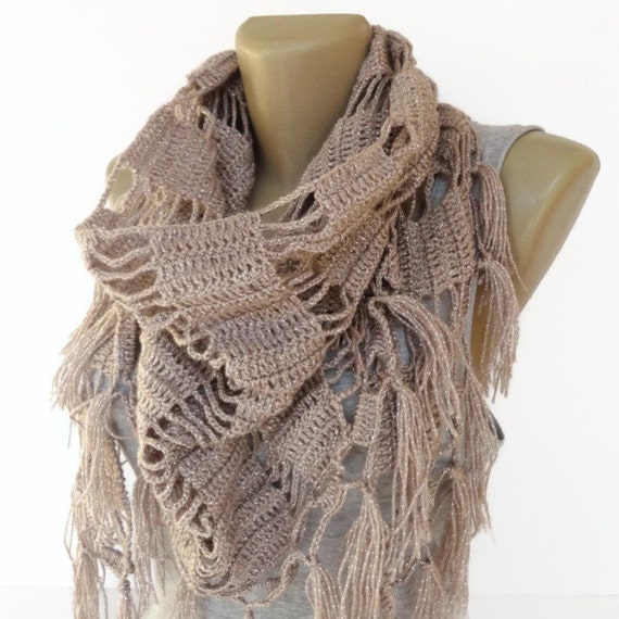 Items similar to Taupe Crochet Shawl // Crochet Scarf // Winter Scarf ...