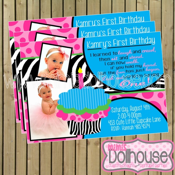 Cupcake Invitation- Zebra Cupcake Invitation- Birthday Invitation- JPEG/PDF Il_570xn