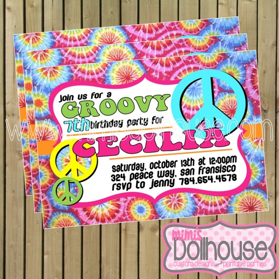 Tie Dye Invitation- Printable Tie dye and peace Birthday Invitation PDF/JPEG Il_570xn