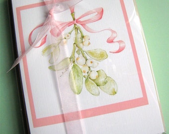 Mistletoe Christmas Cards. Botanical Art Cards. Box of 10 Cards