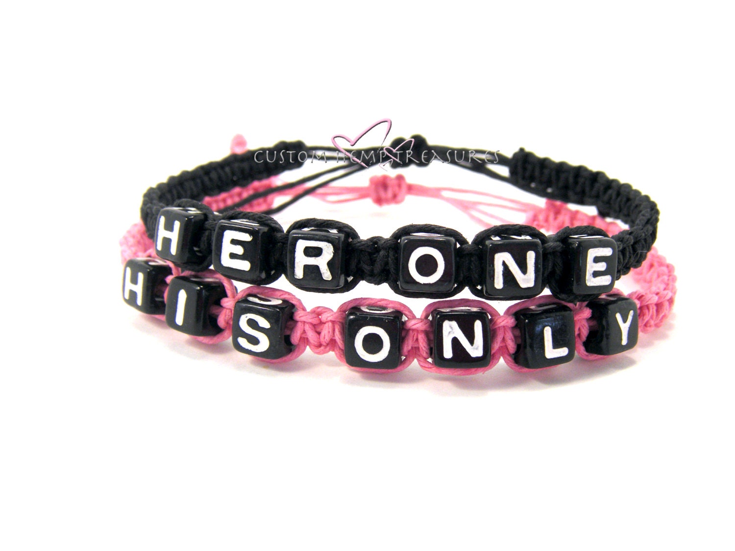 Her One His Only Bracelet, Black and Pink, Matching Bracelets, Couple