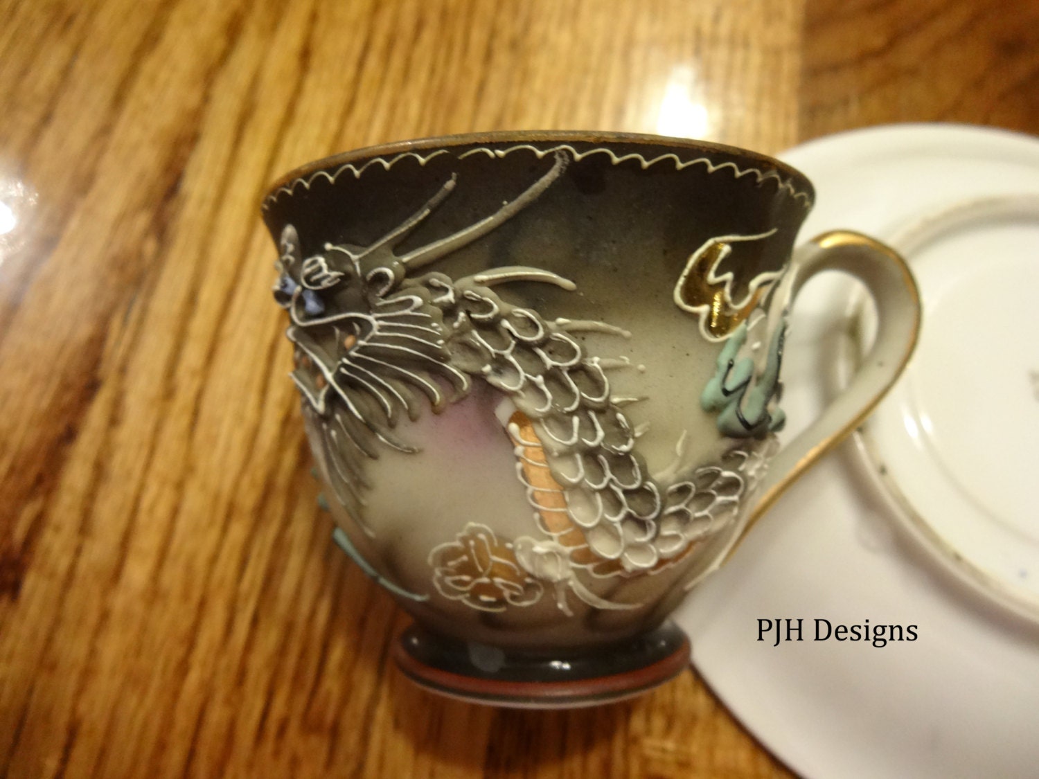 Occupied Japan Porcelain Dragon Tea Cup And Saucer Gold