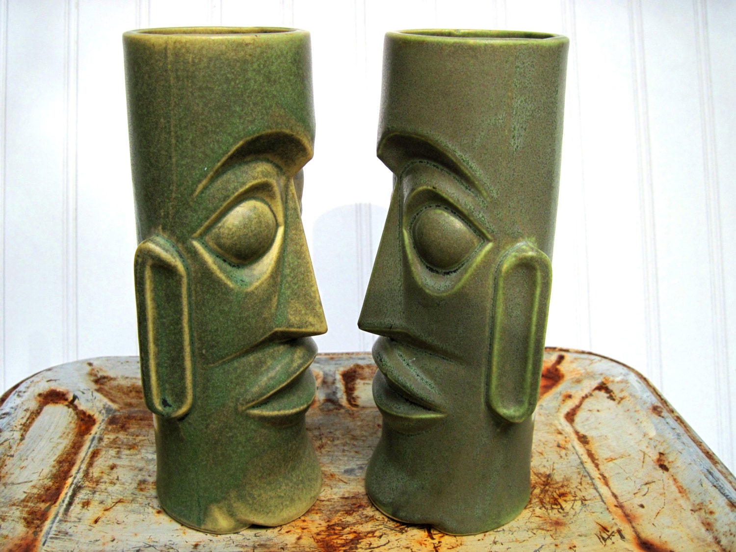 Vintage Tiki mugs Outrigger Polynesian restaurant stoneware