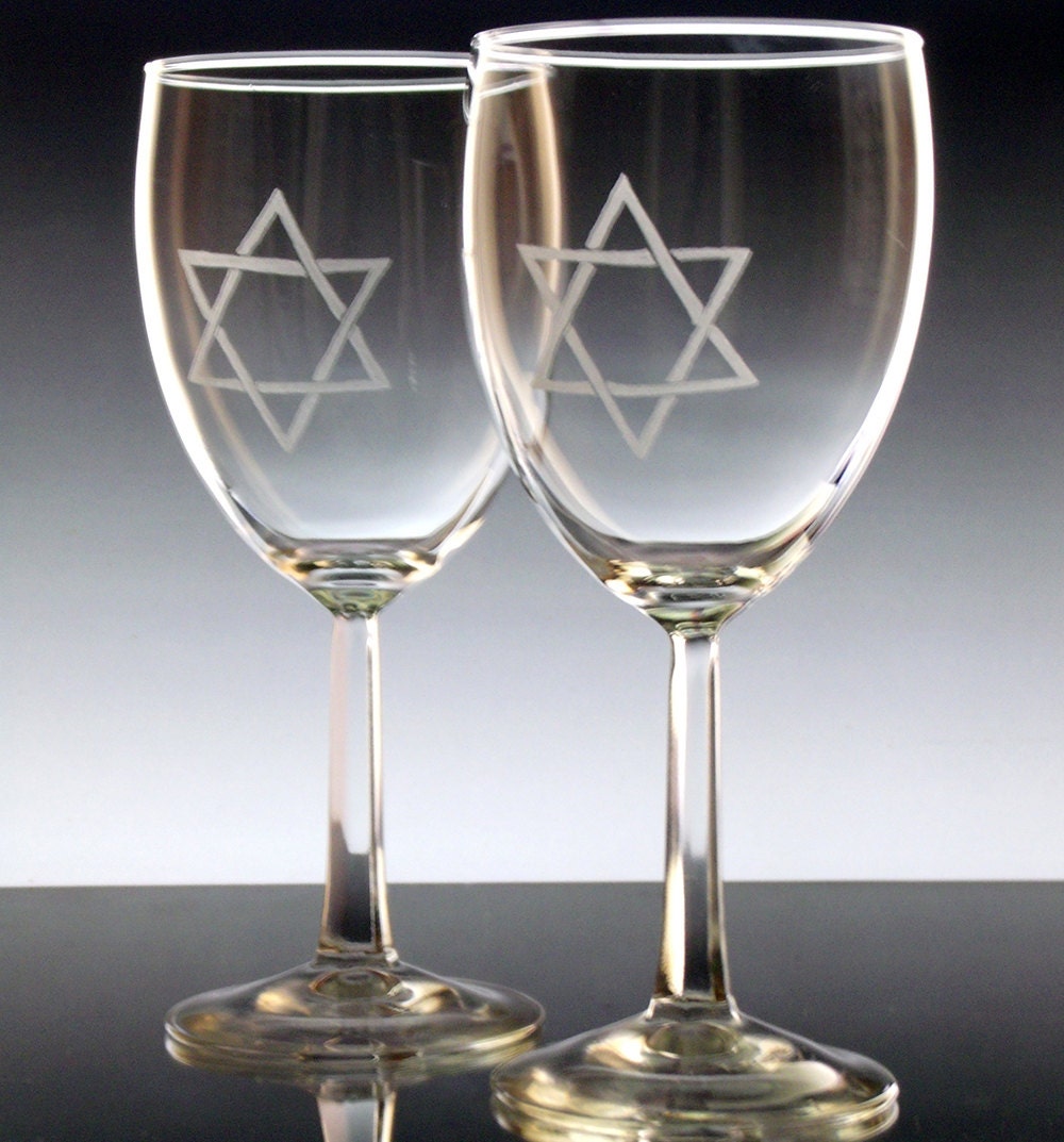 Star of David Wine glass set of 2 Hanukkah jewish holiday