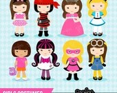 GIRLS COSTUMES Digital Clipart, Halloween Clipart, Costume Party Clipart / Instant Download Il_170x135