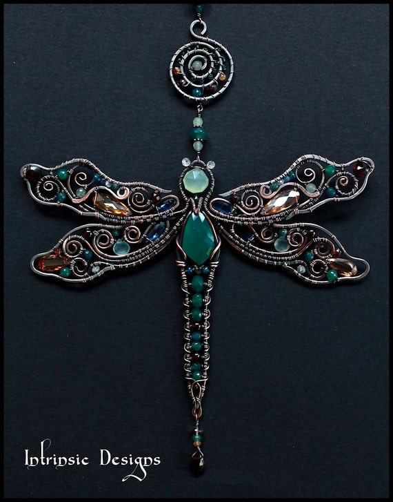 Wire Wrapped Dragonfly Multi Gemstone Cubic Zirconia and