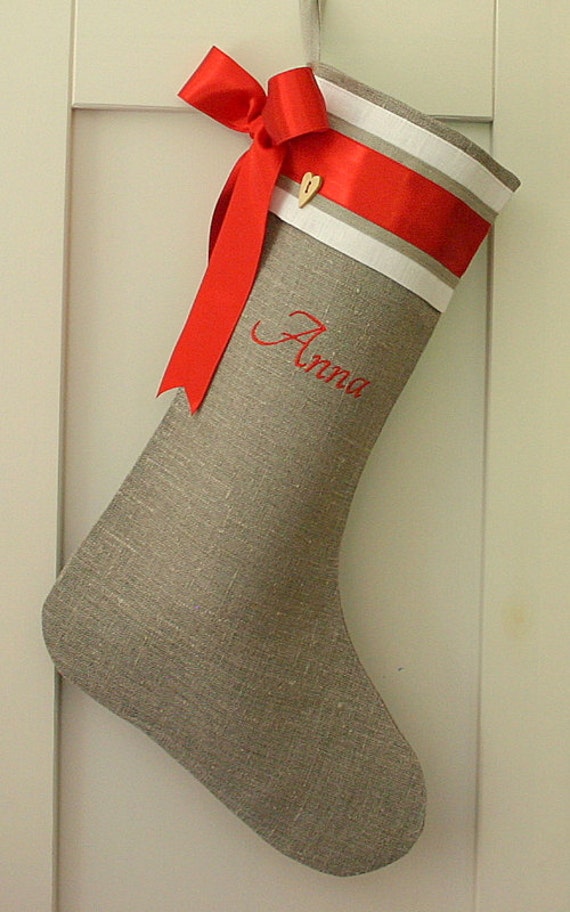 Christmas Stocking Personalized Linen Burlap Stocking